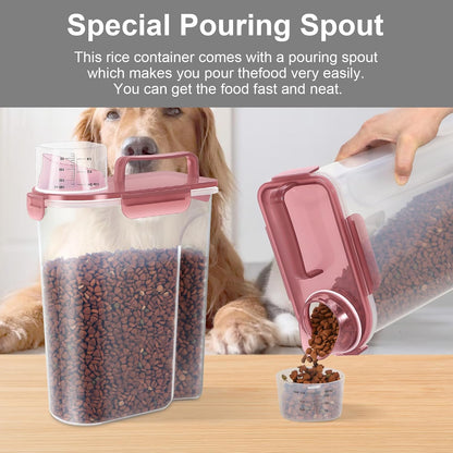 LEAWALK 5-7Lbs Dog Cat Food Storage Container with Upgraded Large Nozzle BPA-free, 4 Snap Seals Plastic Pet Food Storage Containers with Handles are Easy to Clean and Carry