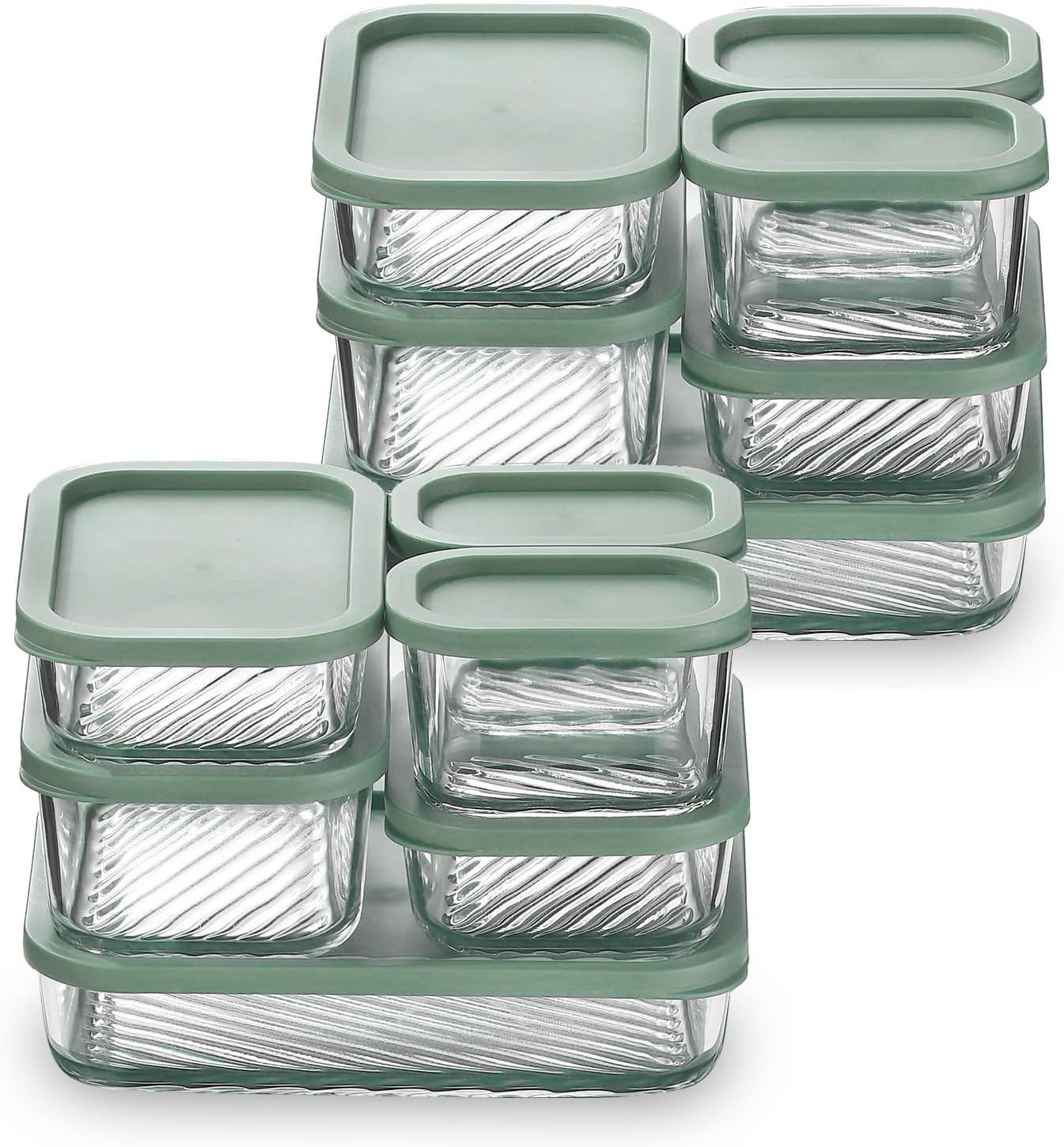 EATEX Grooved Base Glass Meal Prep Containers, 12 Pack Glass Food Storage Containers with Lids for Meal Prep & Lunch, Microwave Oven Freezer Dishwasher Safe, Anti Moisture Non-Stick Design - Black