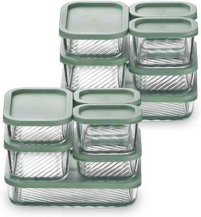 EATEX Grooved Base Glass Meal Prep Containers, 12 Pack Glass Food Storage Containers with Lids for Meal Prep & Lunch, Microwave Oven Freezer Dishwasher Safe, Anti Moisture Non-Stick Design - Black