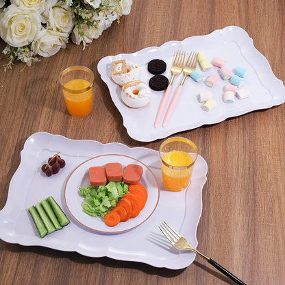 BBG 6 Pack Black Plastic Serving Trays, 15" x 10" Party Platters and Trays, Rectangle Black Plastic Serving Trays, Dishwasher Safe Reusable Platters Set, Plastic Trays for Party