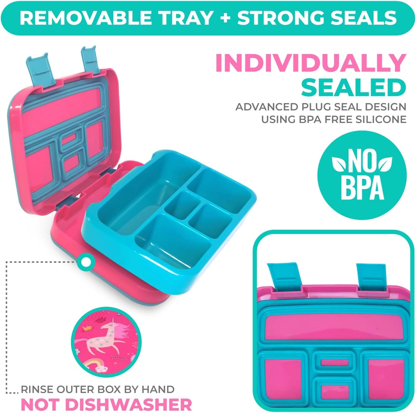 Kinsho Bento Lunch Box for Kids Toddlers, 5 Portion Control Sections, BPA Free Removable Plastic Tray, Pre-School Kid Toddler Daycare Lunches, Snack Container Ages 3 to 7 (Blue Space Rockets)