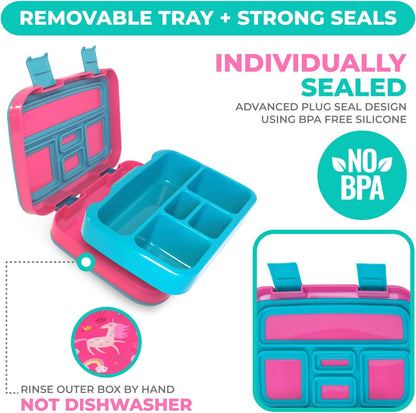 Kinsho Bento Lunch Box for Kids Toddlers, 5 Portion Control Sections, BPA Free Removable Plastic Tray, Pre-School Kid Toddler Daycare Lunches, Snack Container Ages 3 to 7 (Blue Space Rockets)