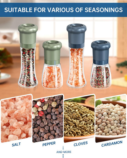 CIRCLE JOY Premium Manual Salt and Pepper Grinder Set, Refillable Salt and Pepper Shakers with Ceramic Blades, Adjustable Coarseness and BPA-free 180ml Glass Container, Tall Black White