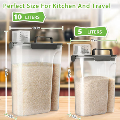 Viretec Rice Storage Container, 15 to 20lb Dry Food Airtight Dispenser, Pet Dog Cat Food Canister, BPA Free Clear Plastic Kitchen and Pantry Organization Bin for Oatmeal, Cereal, Pasta, Flour Grey