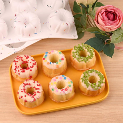 HUAKENER 2 Pcs Mini Fluted Cake Pan, 6-Cavity Fluted Cake Mold, Non-stick Silicone Baking Mold for Cupcakes, Donuts, Cornbread, Brownies, Jellies