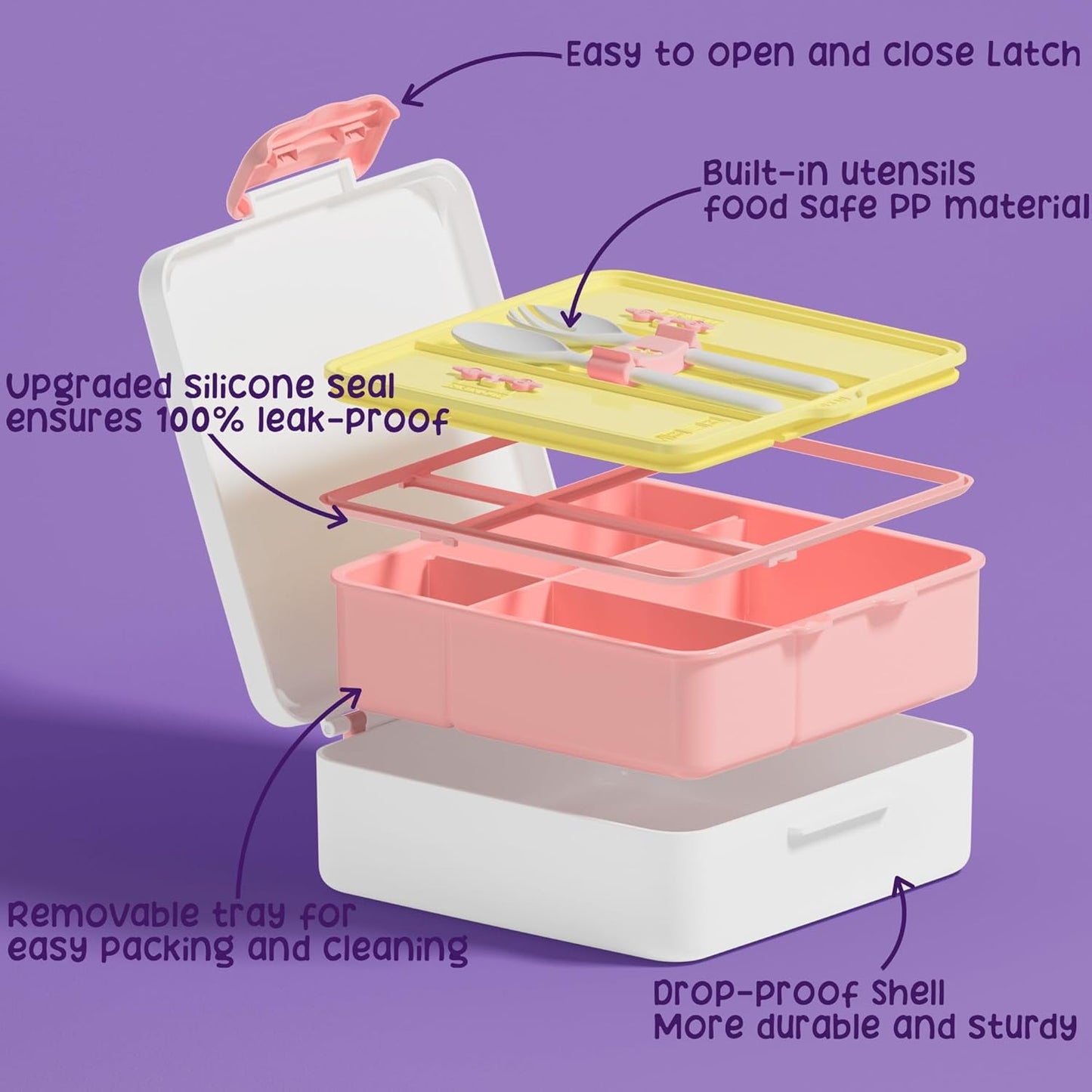 Fimibuke Kids Bento Snack Lunch Box with 4 Compartment, Insulated Lunch Bag, Stainless Steel Vacuum Thermo Food Jar, Ice Pack, Utensils Set, Birthday Gifts for Age 3-12 Back to School Toddler Girl Boy