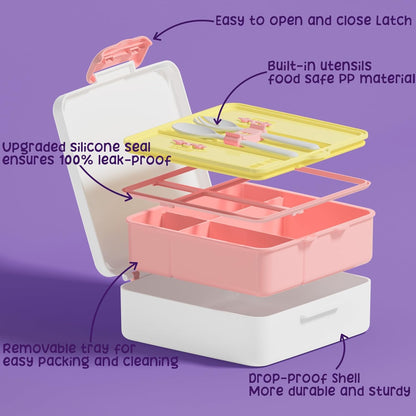 Fimibuke Kids Bento Snack Lunch Box with 4 Compartment, Insulated Lunch Bag, Stainless Steel Vacuum Thermo Food Jar, Ice Pack, Utensils Set, Birthday Gifts for Age 3-12 Back to School Toddler Girl Boy