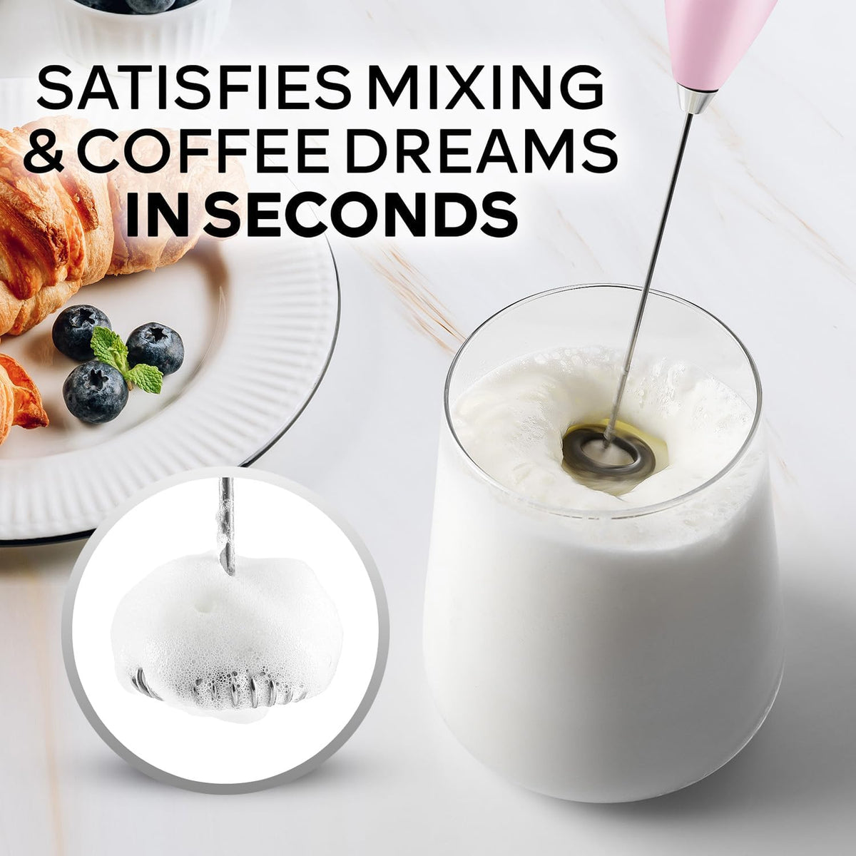 Zulay Kitchen Rechargeable Milk Frother Handheld - Frother Wand, Drink Mixer, Electric Whisk Frother, for Cappuccinos, Matcha & Protein Powder - Dynamic 3 Whisk, 3 Speed 500mAh Black - Colors D