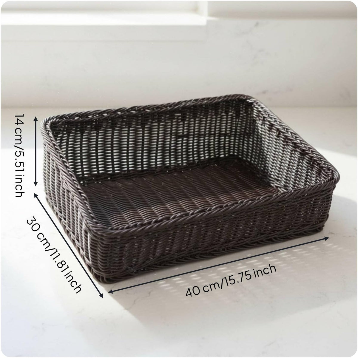 Slanted Opening Display Basket Easy to Clean Angled Woven Basket Wicker Storage Bin for Supermarket, Kitchen Countertop, Brown H 50-30-8-14