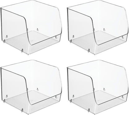 iDesign Stackable Clear Open Front Storage Bin, Easy Access Organizer for Kitchen, Pantry or Cabinet, 4-Pack