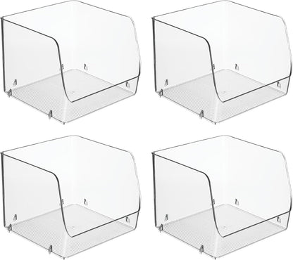 iDesign Stackable Clear Open Front Storage Bin, 4-Pack | Easy Access Organizer, For Kitchen, Pantry or Cabinet
