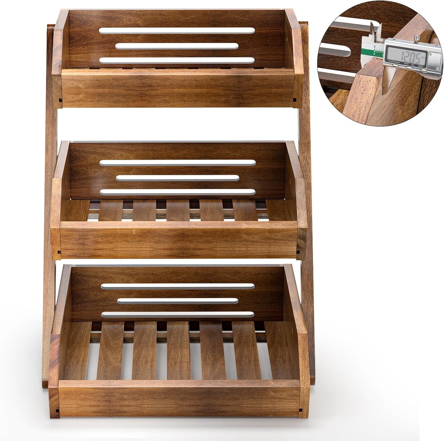 G.a HOMEFAVOR Large Bamboo Fruit Basket, 2-Tier Fruit Bowl for Kitchen Counter, Vegetable Storage Stand for Fruit Shop, 15 mm Thickness (Self-assembly)