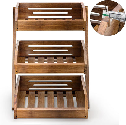 G.a HOMEFAVOR Large Bamboo Fruit Basket, 2-Tier Fruit Bowl for Kitchen Counter, Vegetable Storage Stand for Fruit Shop, 15 mm Thickness (Self-assembly)