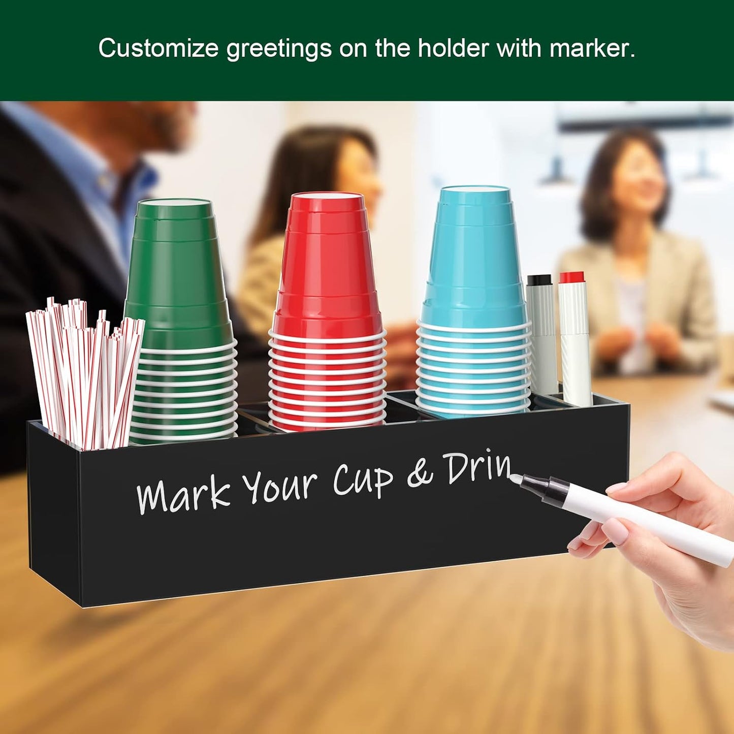 Double Cup Holder with Marker Slot, Party Cup Dispenser Acrylic Cup Organizer Mark Your Cup and Drink Up Caddy Modern Bar Counter Decor, Clear
