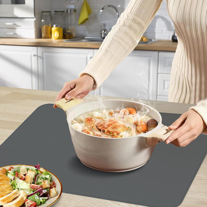 Silicone Mat for Kitchen Counter, Silicone Mat Trimable to Size (Black, 15.7×11.8inch-2pcs), BPA-Free Silicone Placemat, Heat-Resistant NonSlip Table Mat for Air Fryer, Countertop Protector Mat