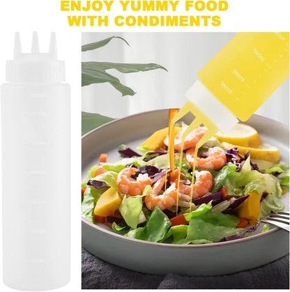4Pack 23oz Plastic Squeeze Condiment Bottles 3 Holes Sauce Squeeze Bottle 680ml Squirt Bottles for Syrup Ketchup Dressing Oil Honey