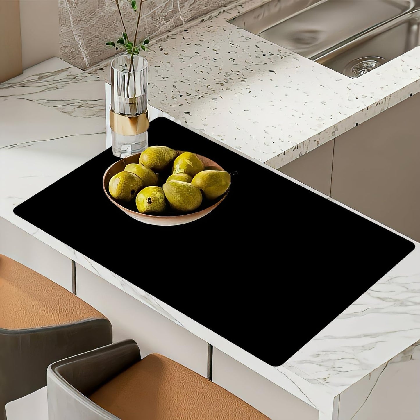 Super Large Silicone Mat, 120"x24" Silicone Mats for Kitchen Counter, Non-slip Heat Resistant Mat,Thicken Kitchen Counter Mat, Waterproof Countertop Protector for Craft (Black)