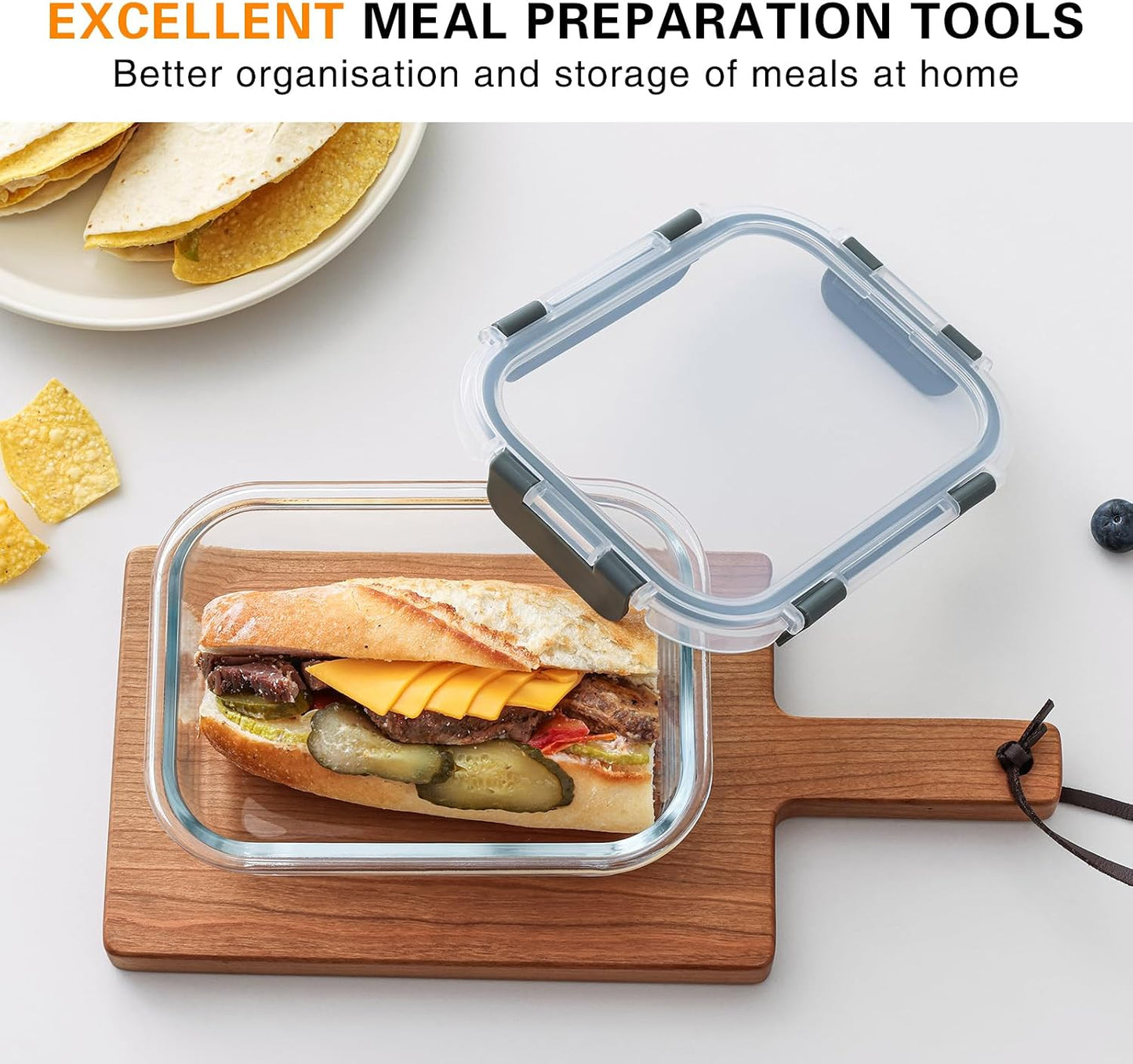 5 Pack 36 Oz Glass Meal Prep Containers with Lids, Reusable Glass Food Storage Airtight Lunch Containers with Lids, Leak Proof, Microwave, Oven, Freezer and Dishwasher Safe (Gray)