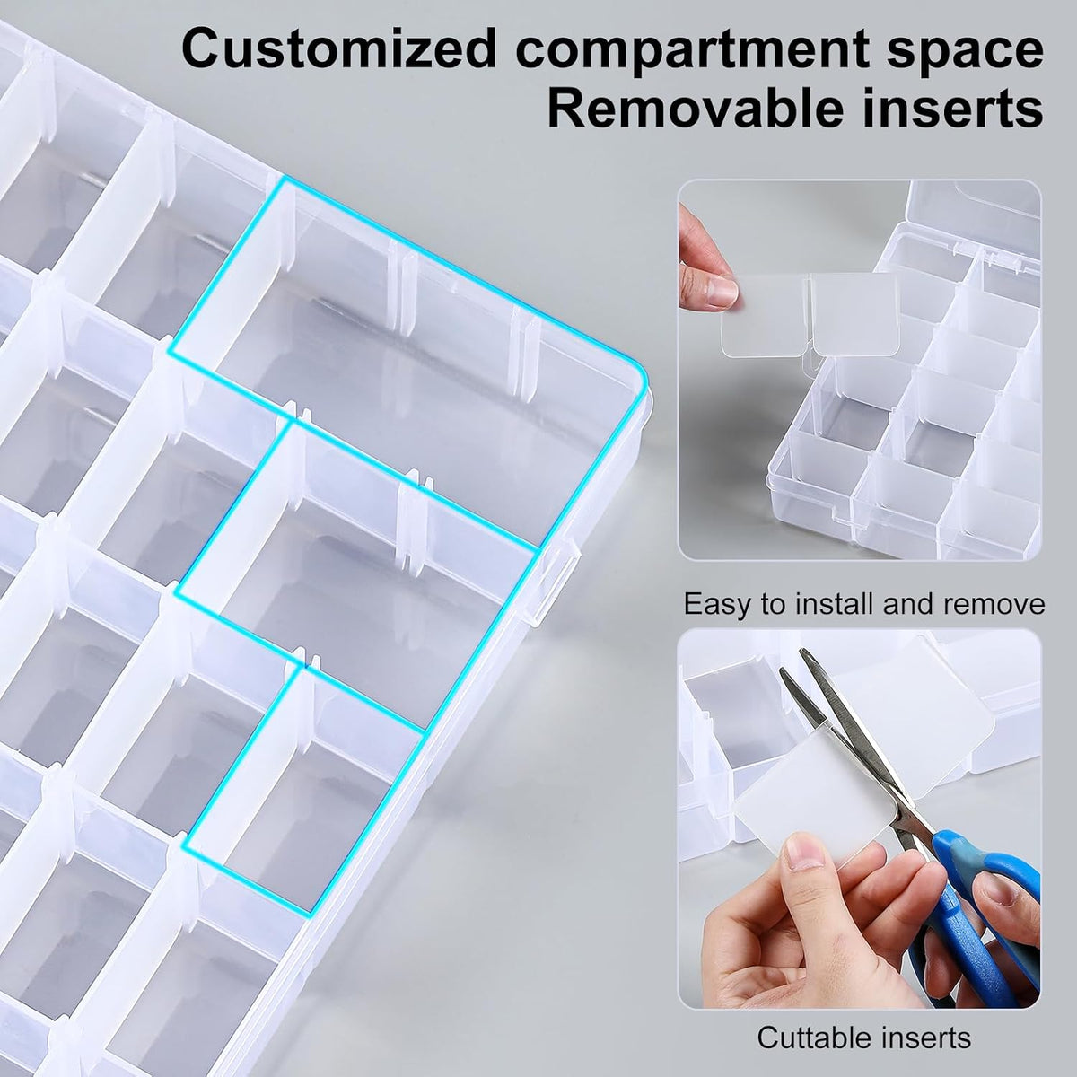 1 Pack 36 Grids Clear Plastic Organizer Box with Adjustable Dividers, Small Craft Organizers and Storage, Compartment Container for Bead, Nail, Jewelry, Art, DIY Crafts, Fishing Tackle, Small Items