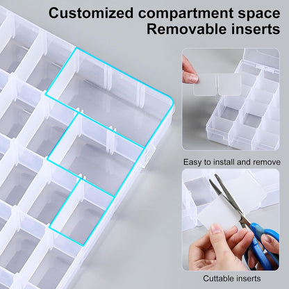 1 Pack 36 Grids Clear Plastic Organizer Box with Adjustable Dividers, Small Craft Organizers and Storage, Compartment Container for Bead, Nail, Jewelry, Art, DIY Crafts, Fishing Tackle, Small Items