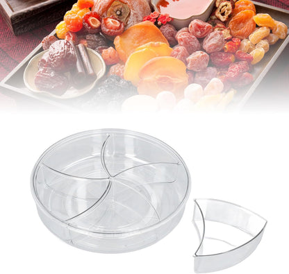 5 Grid Round Rotating Snack Box, Divided Food Storage Container With Lid & Handle, Multi - compartment Serving Tray for Fruit Nut Candy Snack Party Household Use (White)