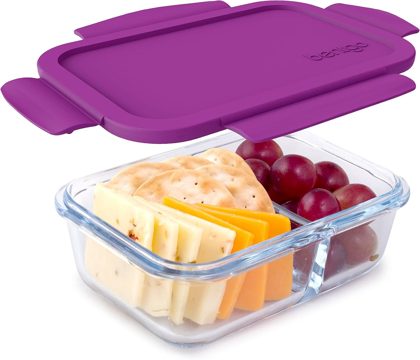Bentgo® Glass Snack - Leak-Proof Bento-Style Snack Container with Airtight Lid and Divided 2-Compartment Design - 1.75 Cup Capacity for Meal Prepping, and Portion-Controlled Snacking (Gray)