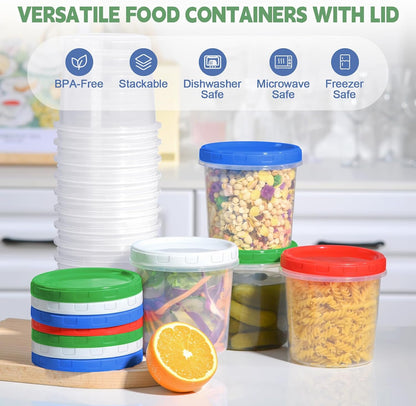 Freezer Storage Containers, 16 Pack 10 oz Plastic Food Storage Containers with Twist Top Lids, Meal Prep Containers for Soup Snack Fruit, BPA Free, Leakproof, Microwave & Dishwasher Safe
