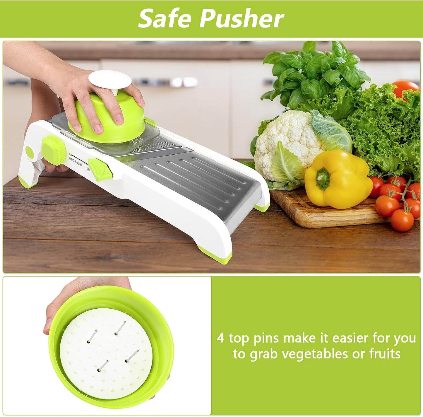 Mandoline Slicer for Kitchen, Adjustable Stainless Steel Mandoline Food Slicer, Onion Potato Cucumber Tomato Carrot Vegetable Fruit Slicer, Mandolin Veggie Cutter with Food Holder, Grey