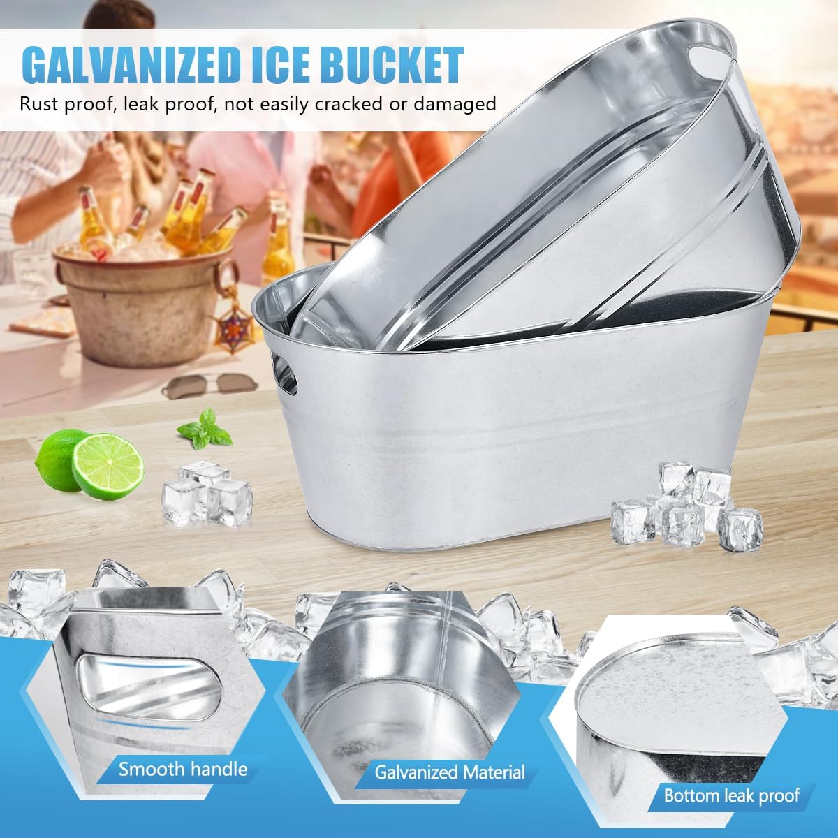 OBTANIM 4 Pack 4 Gallon Galvanized Ice Buckets Metal Champagne Drink Cooler Storage Ice Tub with Handles for Beer Cocktails Wine Beverage Home Parties Bar Cooling Supplies