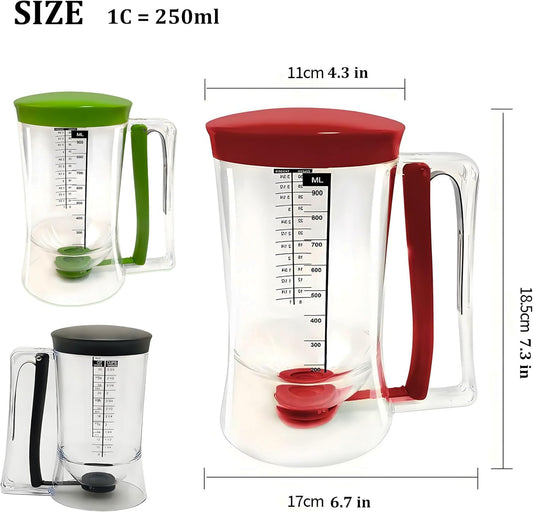 Pancake Batter Dispenser with Measuring Label, 4 Cup/Red