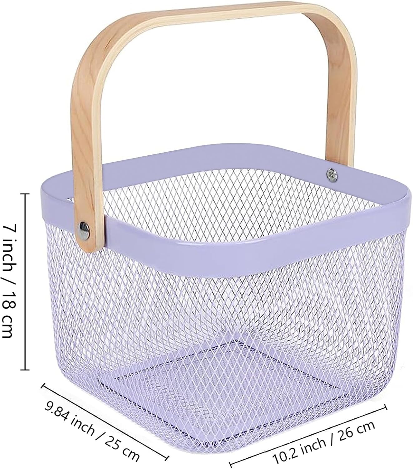 AJIODA Metal Mesh Steel Basket, Storage Organizer Basket Multi-functional Hanging Kitchen Baskets Fruit Basket Bin with Bamboo Handle for Kitchen Bathroom Picnic Shopping Decor Cabinet Home, Blue