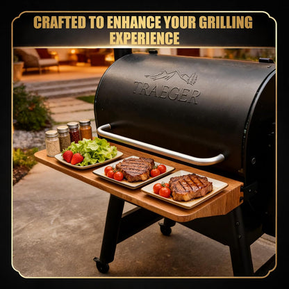 QuliMetal Folding Front Shelf for Traeger Pro 34, Texas Elite 34, Century 885 and Eastwood 34, 37" x 12" Heavy-Duty Grill Prep Table with Cutting Board, Stainless Steel Basin, Lid and 5 Hooks