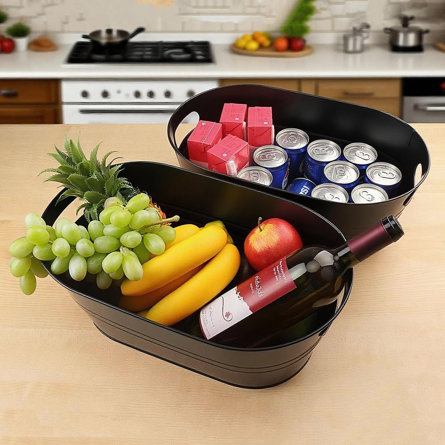 3 PCS 15.3 x 9 x 6 inches Black Metal Galvanized Tub with Handles, 3 Gallon Galvanized Beverage Tubs for Parties, Large Metal Drink Ice Buckets for Beer, Wine, Cocktails & Outdoor Events
