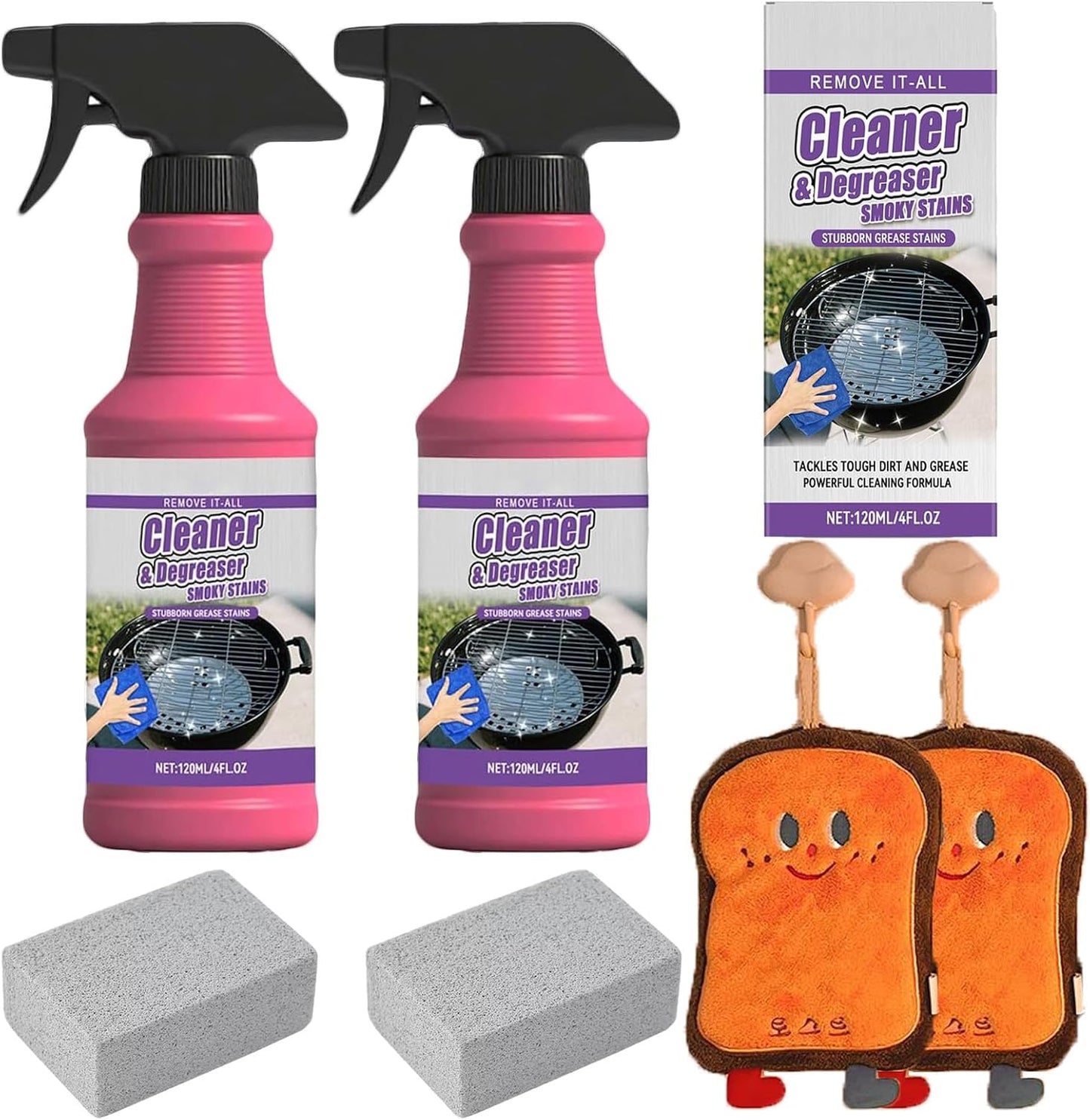 Fast-Acting Heavy-Duty Grill Degreaser Spray, BBQ Cleaner for Gas, Charcoal & Smoker Grates, Leak-Proof 4 Fl Oz Travel Size (3pc)