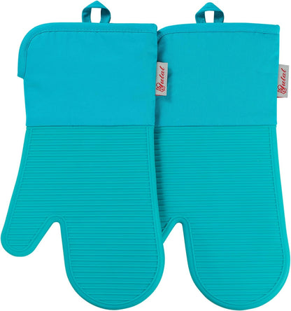 Yutat Silicone Oven Mitts - Oven Mitts and Pot Holders Sets Made of Non-Slip & BPA-Free Silicone, High Heat Resistant 500 Degrees, Perfect for Kitchen Cooking Baking BBQ, Peak Green