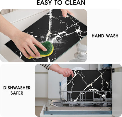 JAMBALAY Tempered Glass Cutting Boards for Kitchen, Gold 12"x8" & 16"x12" Glass Cutting Board Set with Marble Design, With Non Slip Foot, Shatter and Heat Resistant, Dishwasher Safe