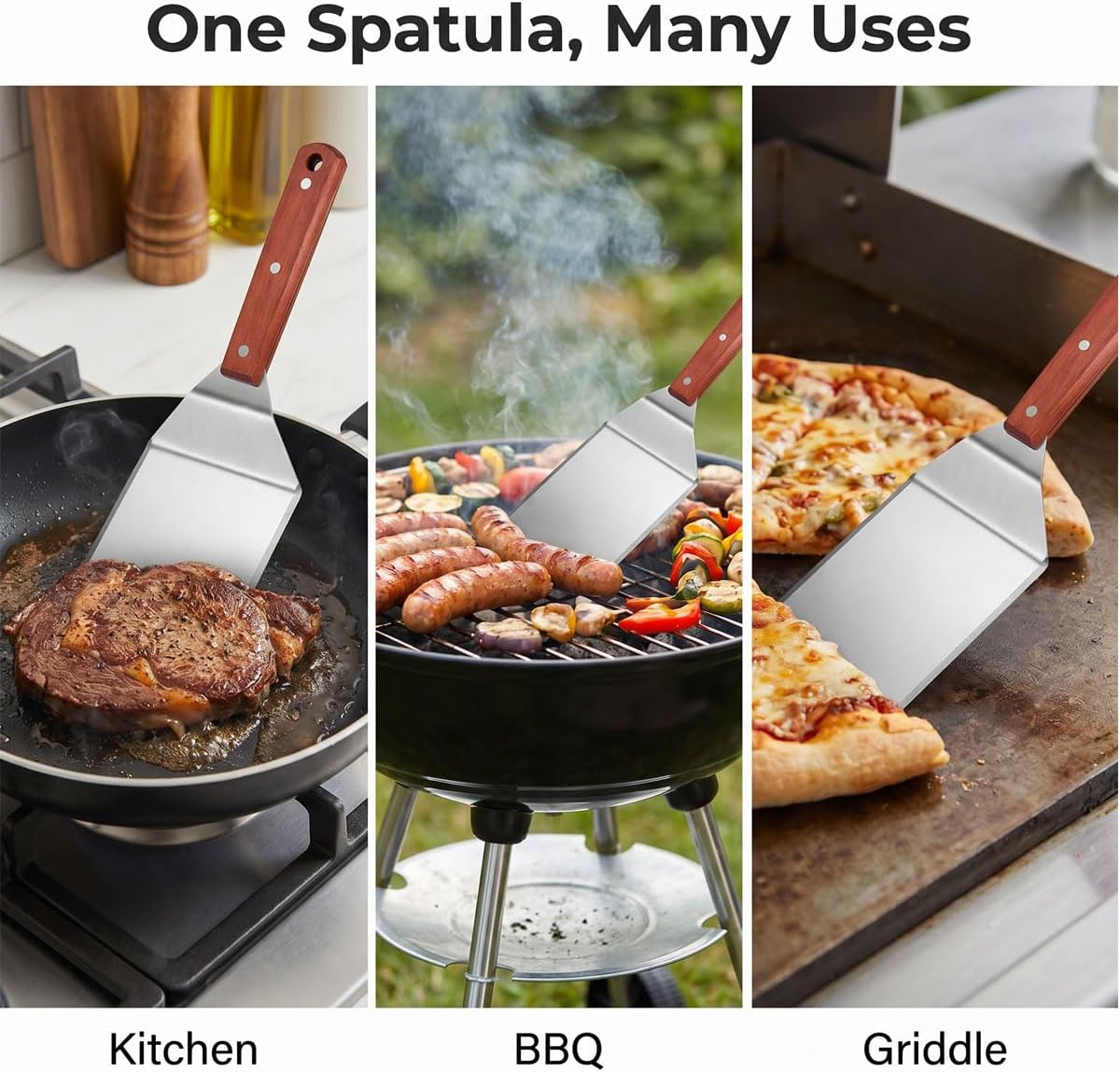 La Cuisine Extra Flexible Stainless Steel Fish Slotted Spatula Turner with Beveled Edge Wood handle, 6.5" Blade, 11" Length for Flipping Fish, Eggs, Pancakes, Patties & Fries