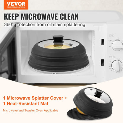 VEVOR Microwave Splatter Covers, 10.4" Collapsible Microwave Lid for Food, 300°F Heat-Resistant PP Splatter Guard for Plate Dish, Multi-Use Kitchen Colander Gadget for Washing Fruits Vegetables