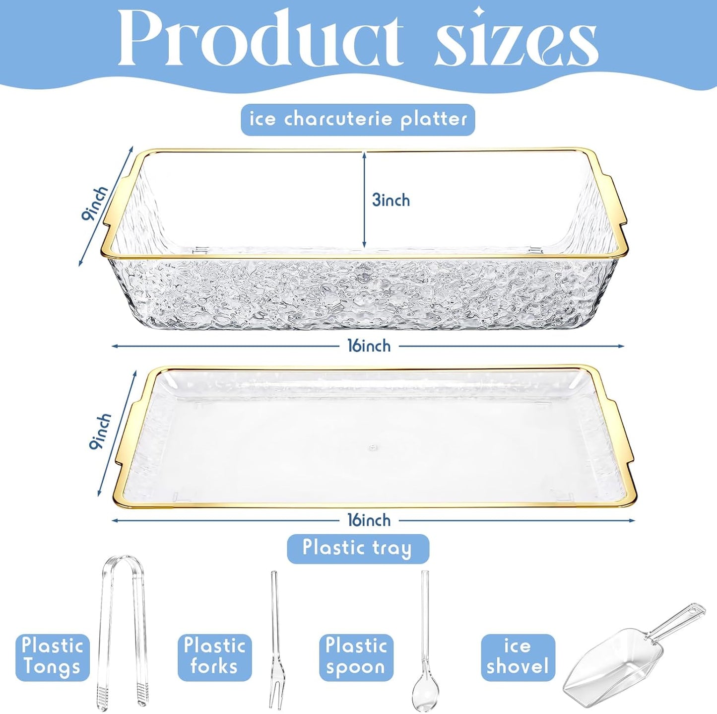 Baderke 16" x 9" Chilled Serving Tray for Parties with lids Compartments Ice Chilled Party Platter Charcuterie Serving Board Cold Dish Dip with Tongs for Fruit Seafood Vegetable (Dark Wood)