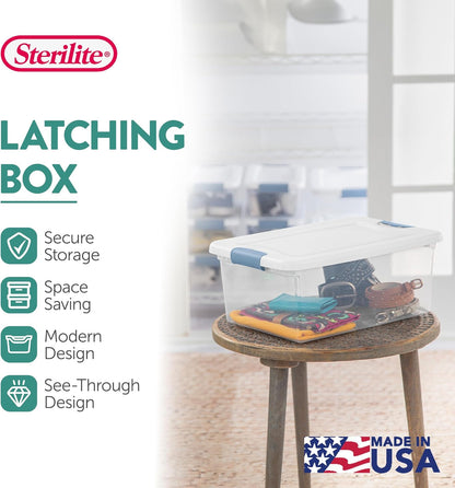 Sterilite 6-Pack Latching Box, Under Bed Storage Bins with Lids, Clear Plastic, 25 Quart - Heavy-Duty Organizing Containers for Closet, Bathroom, and Office