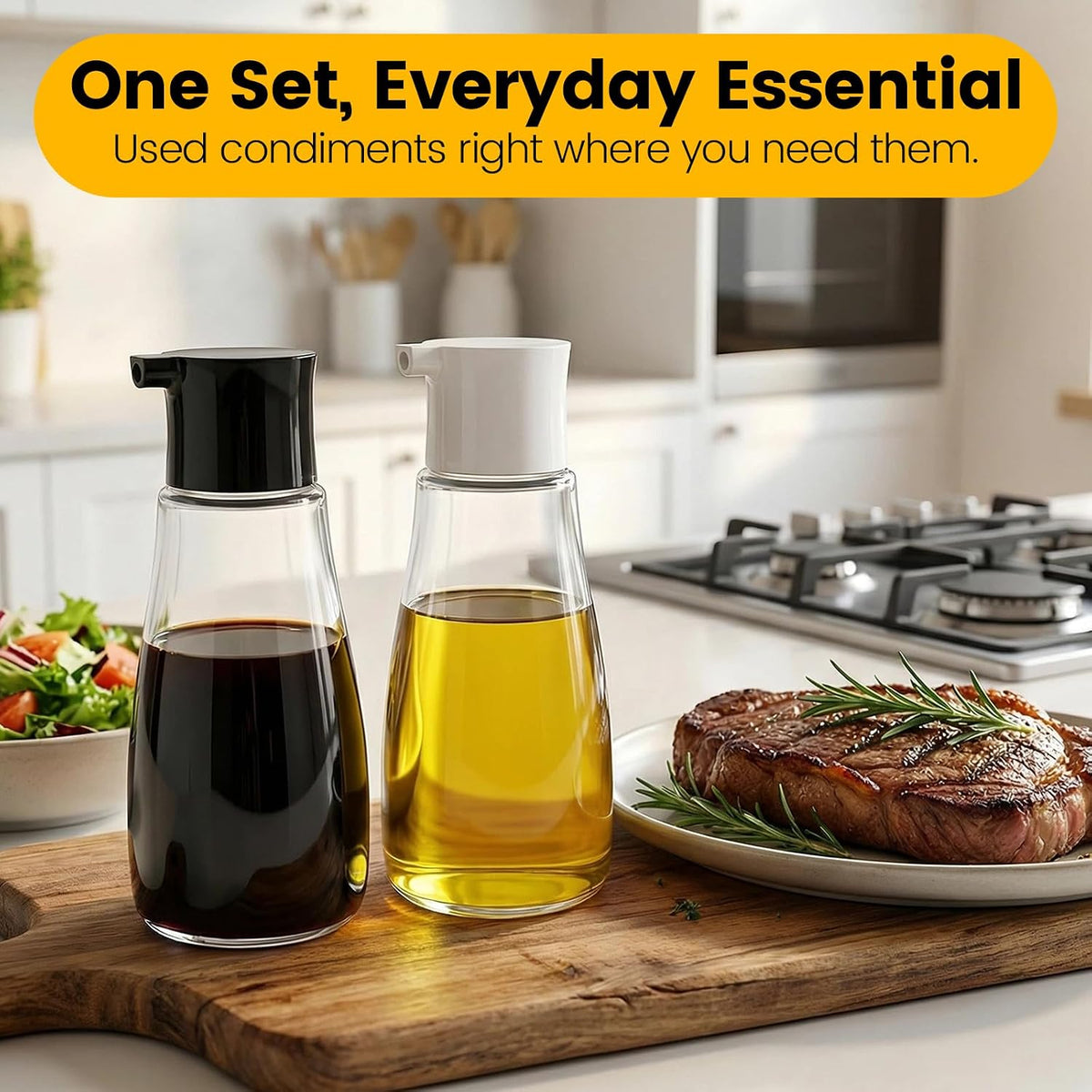 Glass Soy Sauce Dispenser Bottle, 10 oz Leak-Proof Oil & Vinegar Cruet, Multi-Purpose Clear Glass Container with Spout for Olive Oil, BBQ Sauce, Kitchen Cooking and Table Use