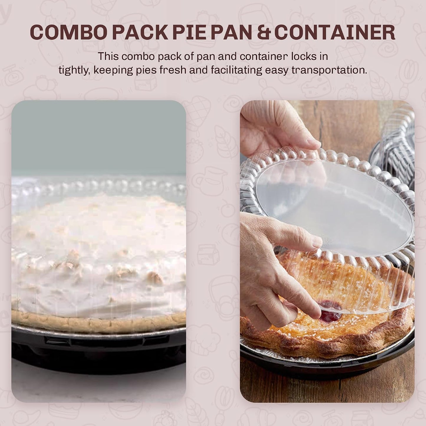 KitchenDance Combo Pack of Pie Pans with Carriers - 9 Inches Pie Pans with Low Dome Lid - 9 Inches Pie Pans with 9 Inches Pie Container - Baking Pan Perfect for Baking, Cooking - WJ40, 10 Count
