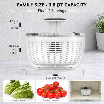Ourokhome 6.3 QT Salad Spinner with Fully Removable Lid, Large Lettuce Dryer with One-Hand Press Pump, Instant Stop Brake Button and Retractable Handle, Vegetable Washer & Spinner for Greens and Herbs