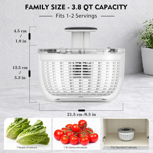 Ourokhome 6.3 QT Salad Spinner with Fully Removable Lid, Large Lettuce Dryer with One-Hand Press Pump, Instant Stop Brake Button and Retractable Handle, Vegetable Washer & Spinner for Greens and Herbs