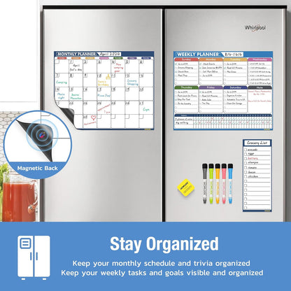 Magnetic Meal Planner Menu Board: Reusable Dry Erase Family Planning Board with Grocery List & Fridge Freezer Inventory List for Refrigerator, Dry Erase Markers and Eraser Included - 14x11 Inches