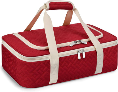 Insulated Casserole Carrier - Portable Casserole Carrier for Hot or Cold Food, Lasagna Holder for Parties,Picnic,Cookouts,Traveling - Fits 9" x 13" Baking Dish (Beige)