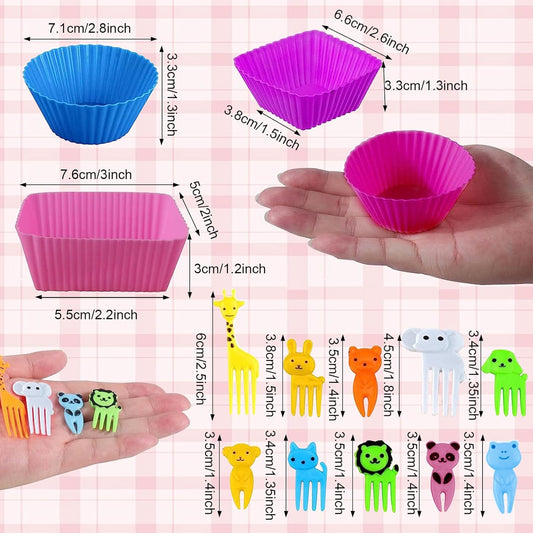 ABSOK 60 Pcs Silicone Lunch Box Dividers bento box accessories Silicone Cupcake Liners,Bento Lunch Box Dividers with Food Picks for Lunch Containers