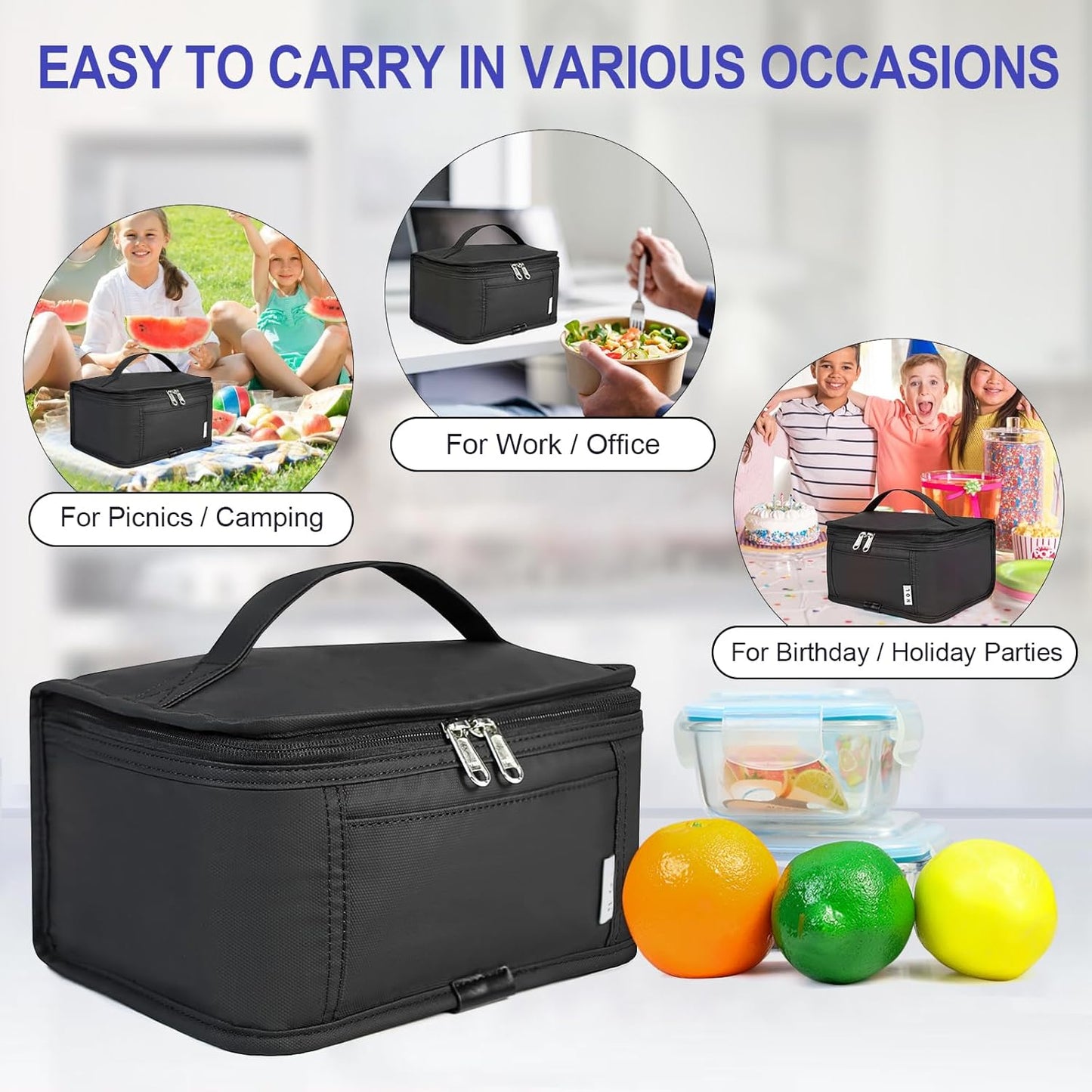 NOL Mini Insulated Lunch Bag for Women Men Kids | Small Leakproof Reusable Lunch Tote | Fits 6 Cans 330ml | Thermal Cooler for Work School Picnic Camping, Navy blue