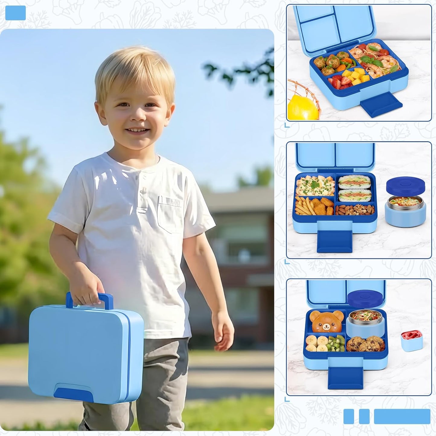 Bento Box Set with 9.5oz Soup Thermo Kids Leak-proof Lunch Box Container with 4 Compartment Stainless Steel Insulated Hot Food Jar with Bag for School Travel - Pink