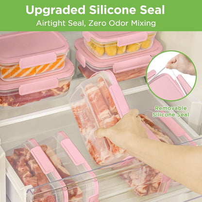 10-Pack Food Storage Containers with Airtight Leakproof Lids, BPA-Free Meal Prep Containers for Microwave/Dishwasher/Freezer, Pink, 28.7oz Each